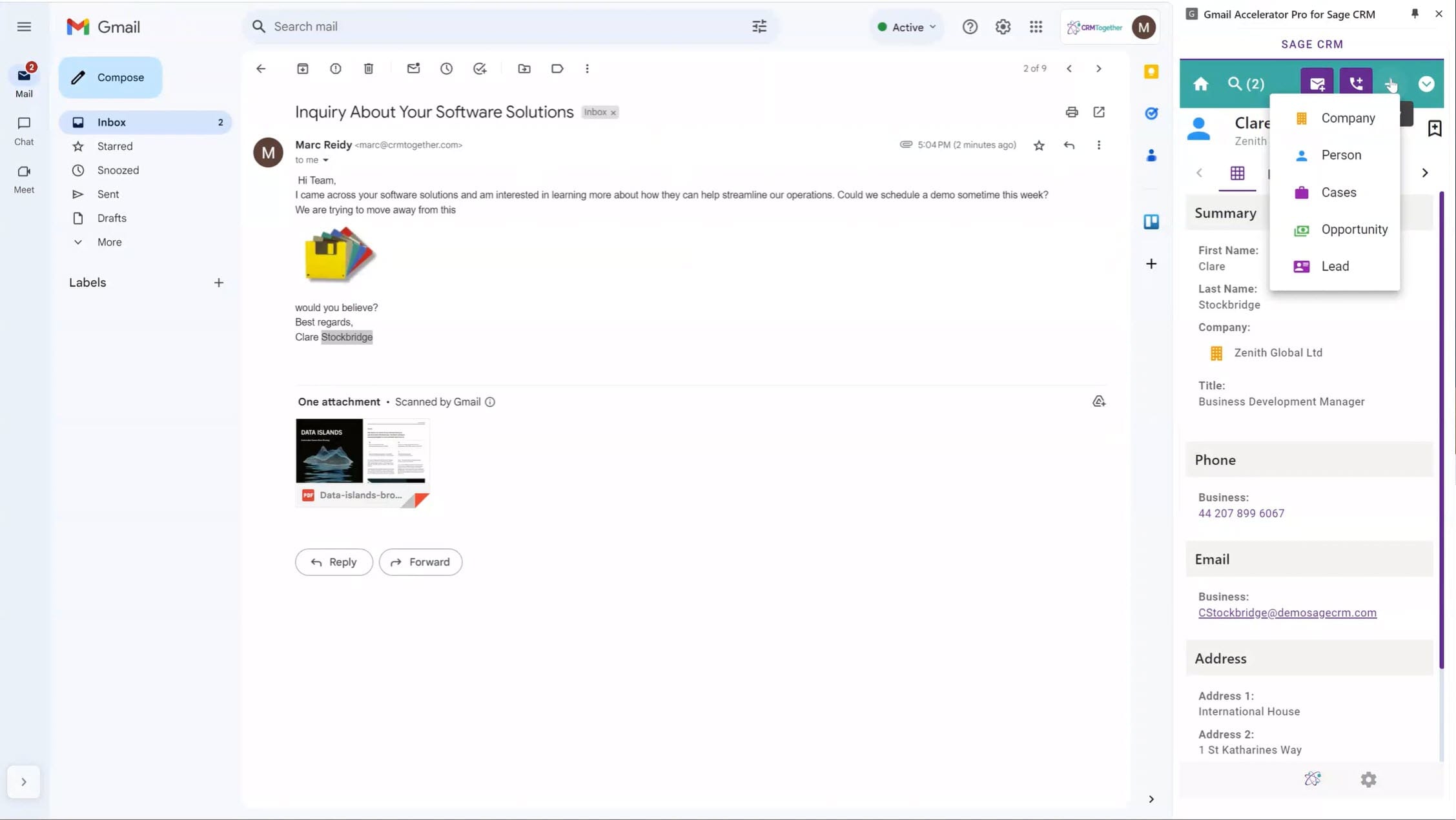 Gmail Accelerator Pro for Sage CRM